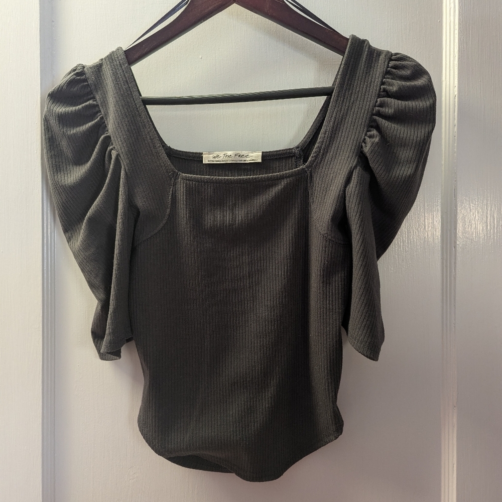 Free People Charcoal Puff Sleeve Blouse
